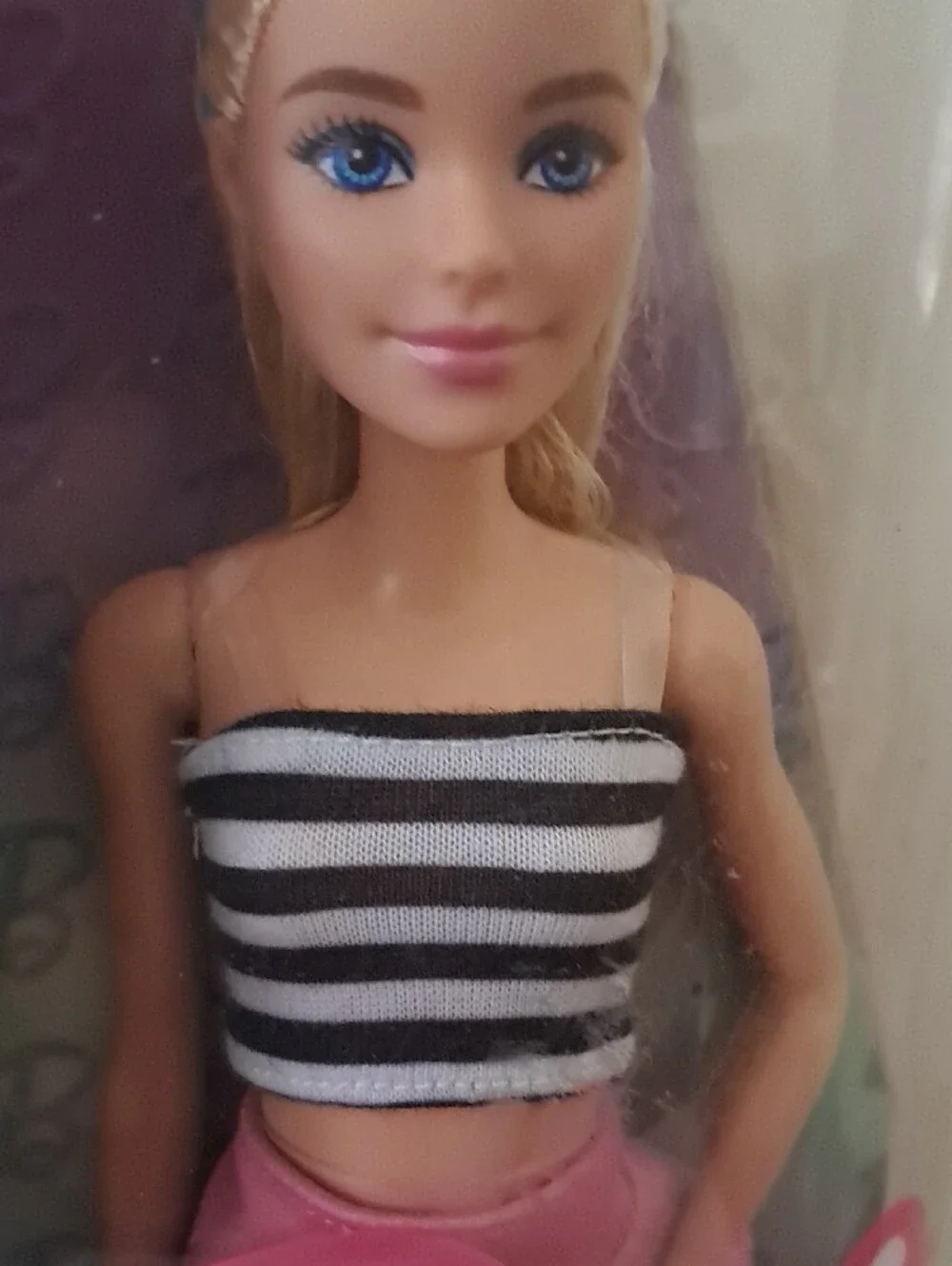Barbie Blonde Doll in Pink Skirt with Black & White Striped Top - Barbie